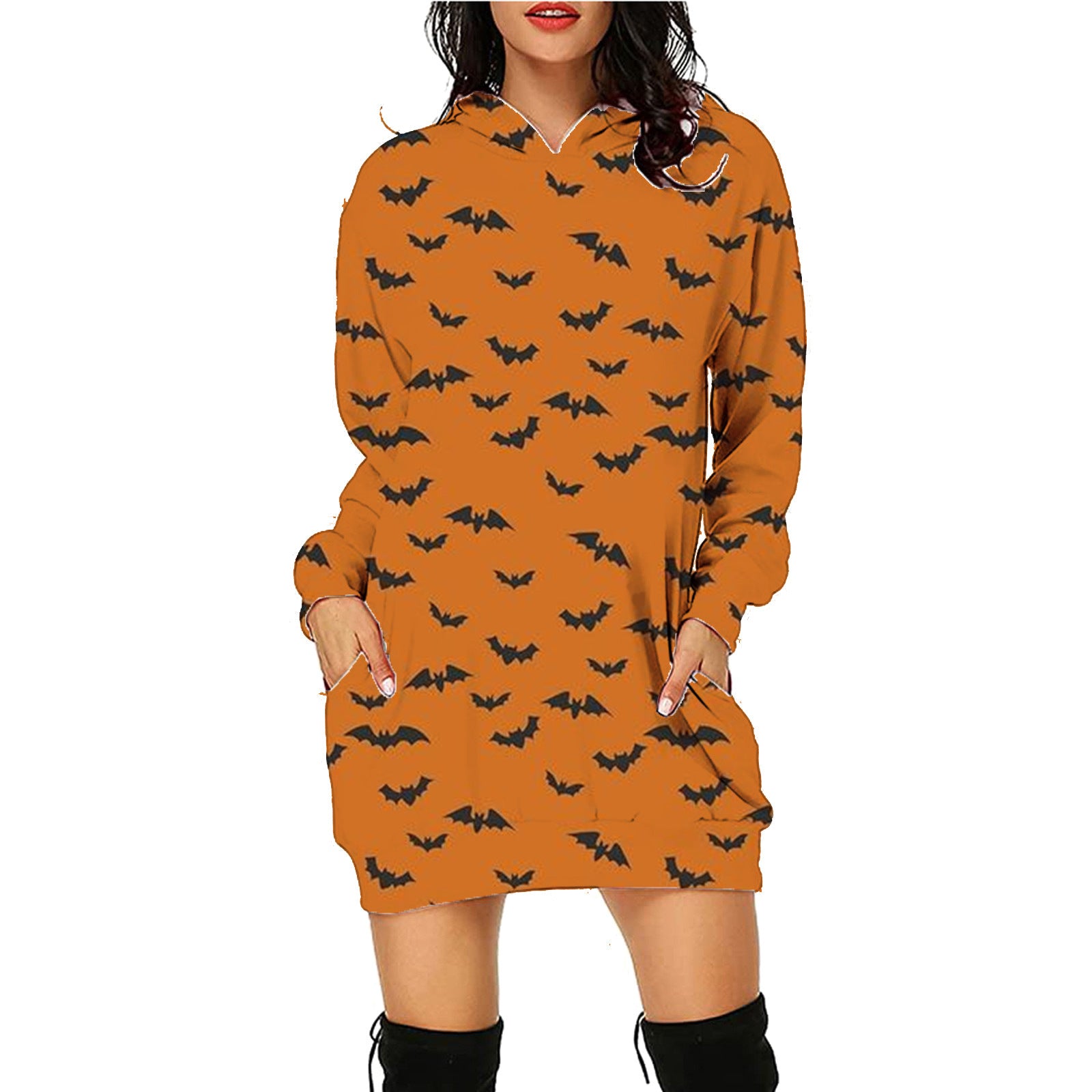 Halloween Print Long Hoodie With Pockets Sweater Long Sleeve Clothes Women - Jayariele one stop shop