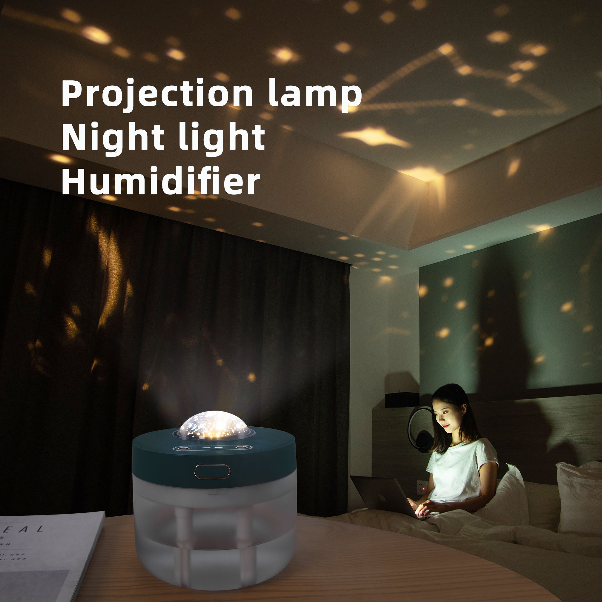 Projection Humidifier Portable Rechargeable Rotating Projection Night Light Bedroom Moisturizing Double Spray Double Fog - Jayariele one stop shop