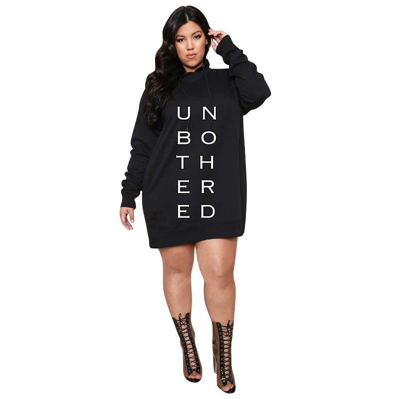 Plus Size Dresses for Women Letter Print Hoodie Casual Loose Mini Dress Sweat Suits Spring Clothes - Jayariele one stop shop