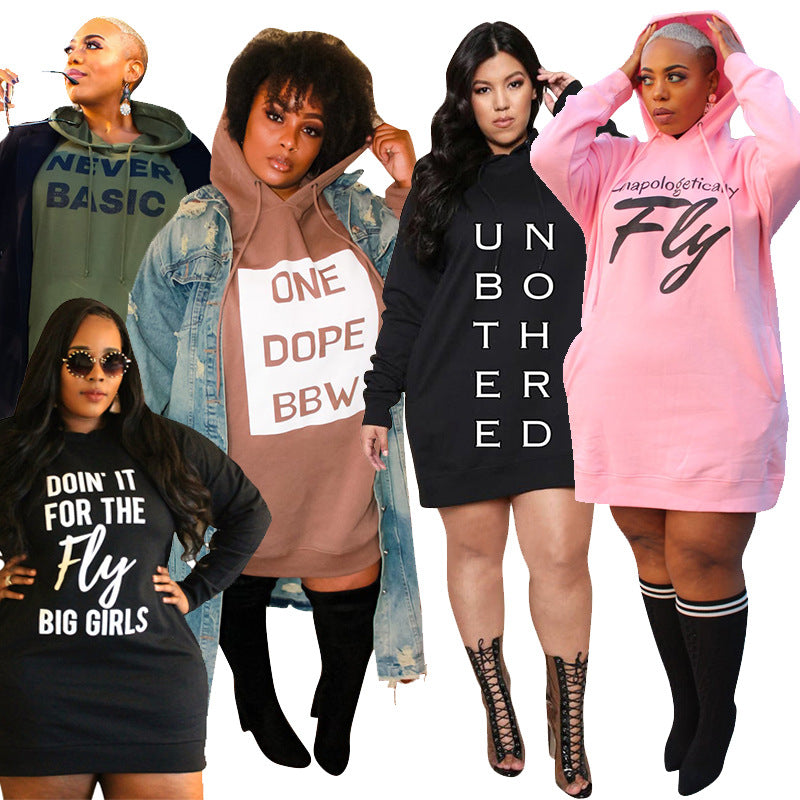 Plus Size Dresses for Women Letter Print Hoodie Casual Loose Mini Dress Sweat Suits Spring Clothes - Jayariele one stop shop
