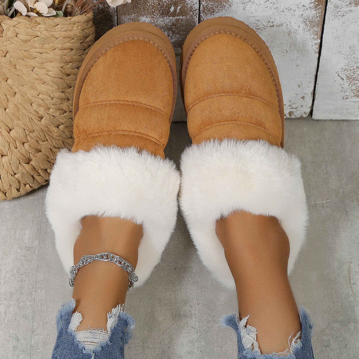 Winter Plush Slippers Home Thick-soled Warm Cotton Slippers Women Outdoor Garden Shoes - Jayariele one stop shop