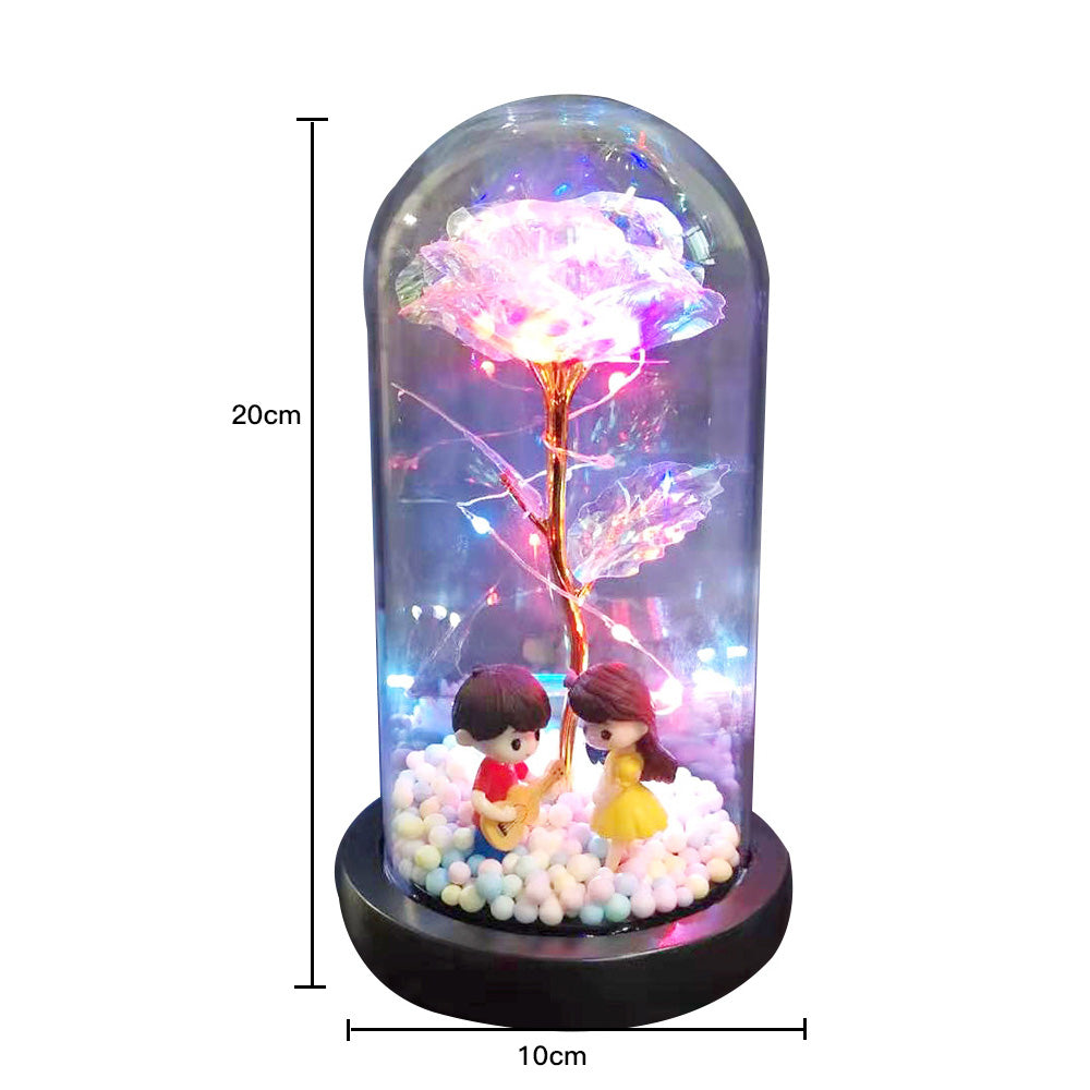 Beauty Eternal Flower Rose in Flask Wedding Decoration Artificial Flowers Glass Cover for Valentine'S Day Gift Home Decor - Jayariele one stop shop