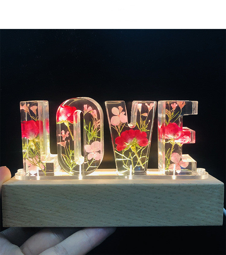 Creative Dried Flower Night Light LOVE Letter Table Lamp - Jayariele one stop shop