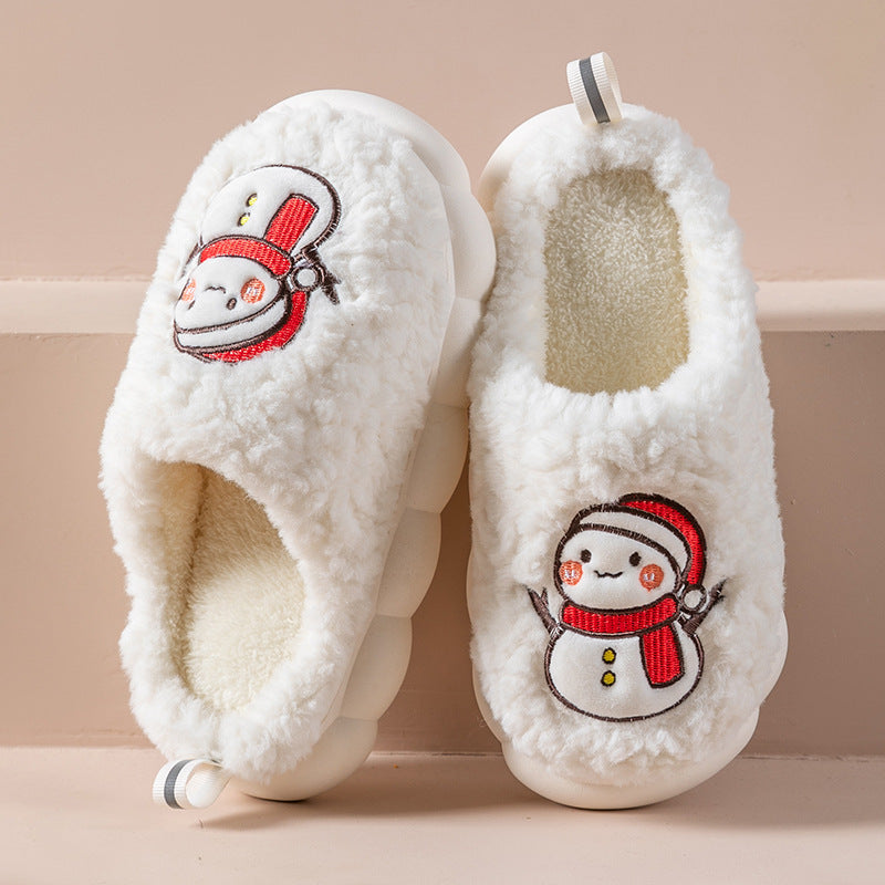 Cute Snowman Slippers Winter Indoor Household Warm Plush Thick-Soled Anti-slip Couple Home Slipper Soft Floor Bedroom House Shoes - Jayariele one stop shop