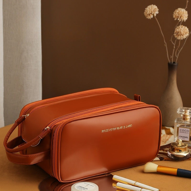 Three-layer Double Zipper U-shaped Design Cosmetic Bag Fashion High Capacity Make Up Bags Portable Pu Leather Storage Bag For Skin Care Products - Jayariele one stop shop