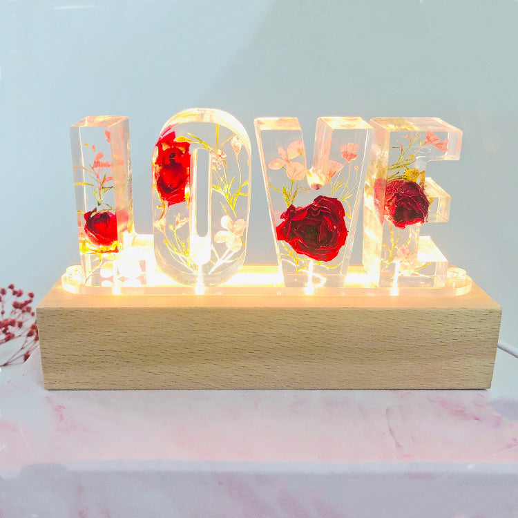 Creative Dried Flower Night Light LOVE Letter Table Lamp - Jayariele one stop shop