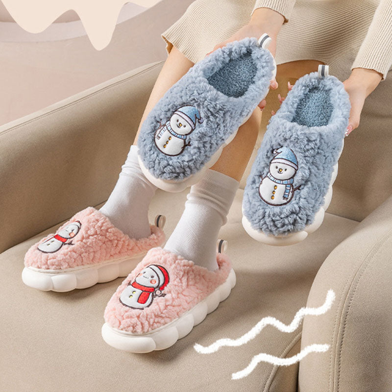 Cute Snowman Slippers Winter Indoor Household Warm Plush Thick-Soled Anti-slip Couple Home Slipper Soft Floor Bedroom House Shoes - Jayariele one stop shop