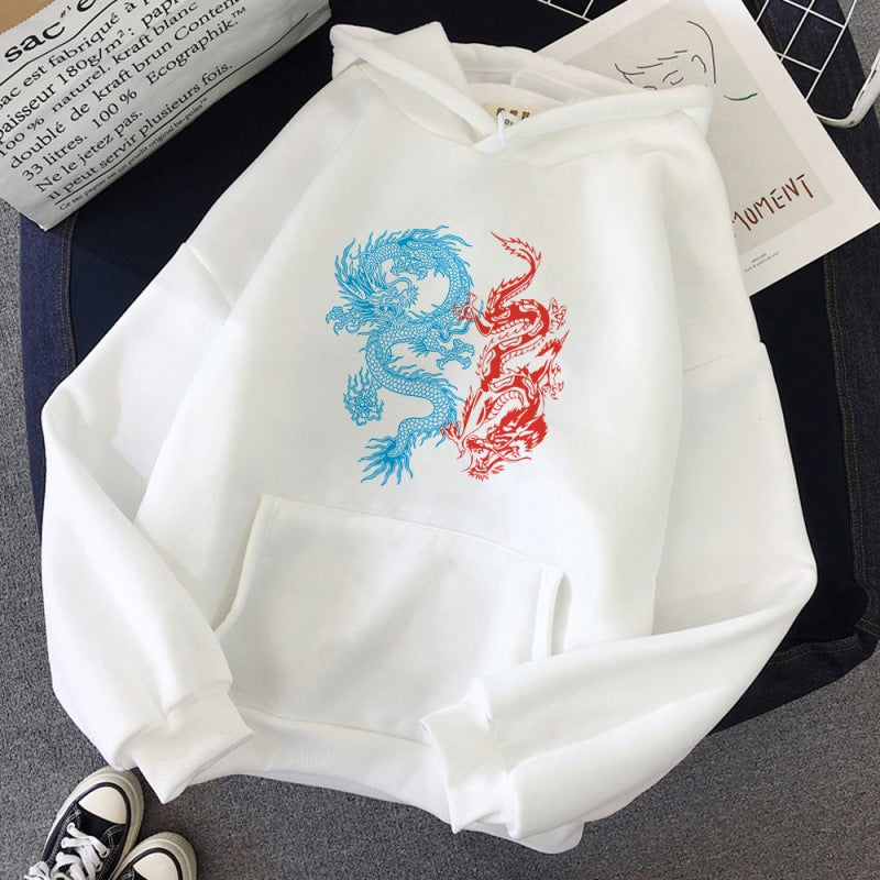 Hoodies Harajuku Vintage Dragon Pattern Printed Male Street Hoodies - Jayariele one stop shop