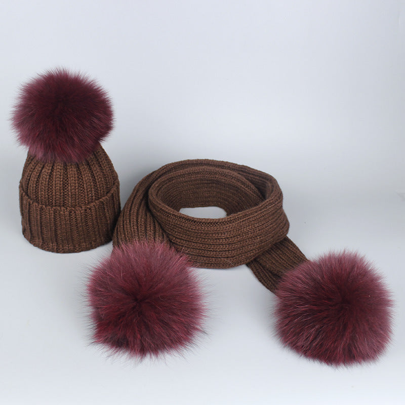 Knitted Hat Scarf Men's And Women's Autumn And Winter Warm Fox Fur Ball Wool Ball - Jayariele one stop shop