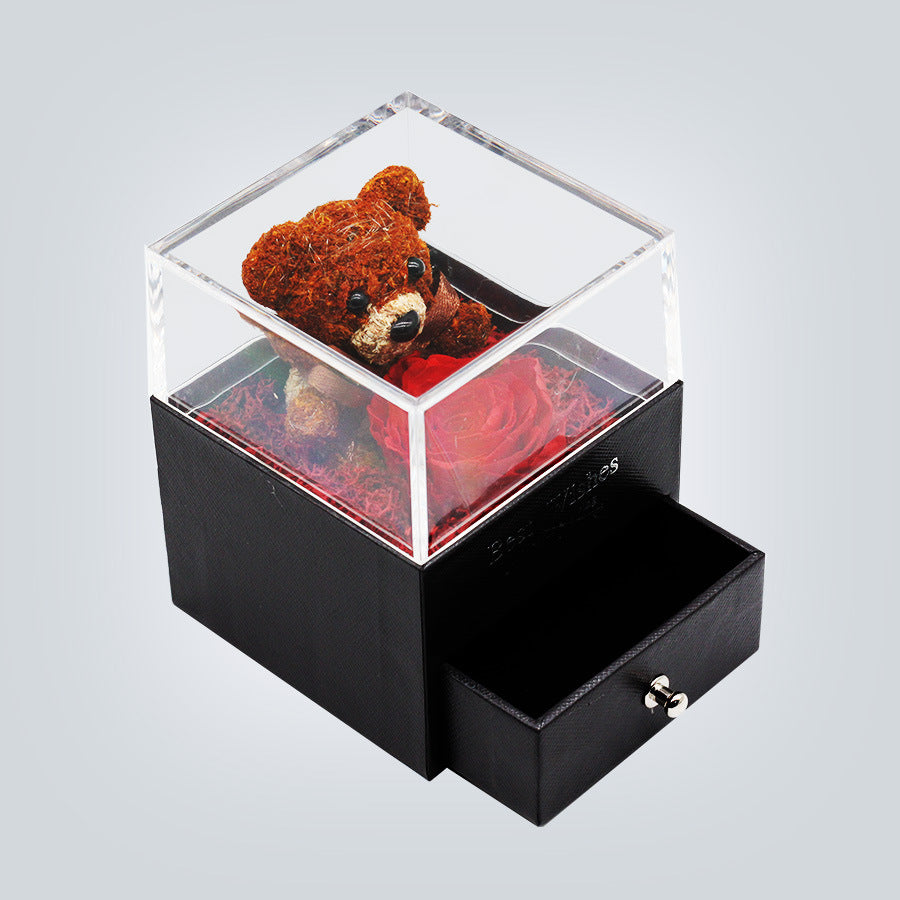 Teddy Bear Preserved Flower Jewelry Box Gift - Jayariele one stop shop