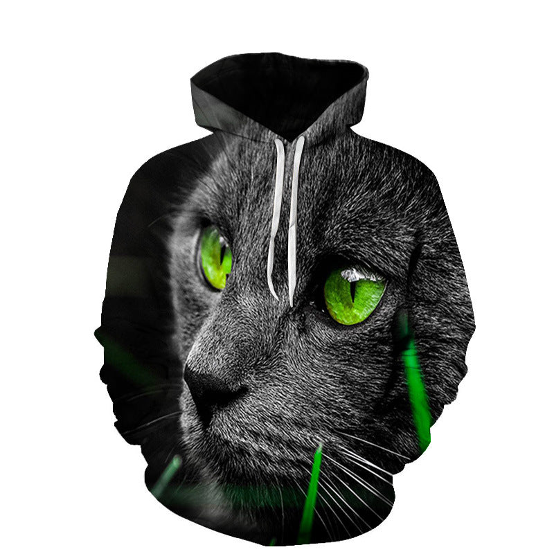 European And American Spring And Autumn 3D Digital Printing Kitten Fashion Couple Hoodie Sweater Loose - Jayariele one stop shop