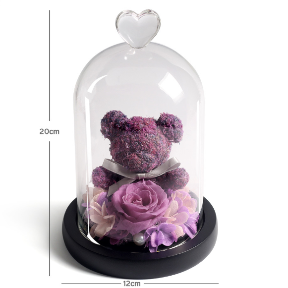 Preserved Flower Bear Glass Cover Gift Box - Jayariele one stop shop