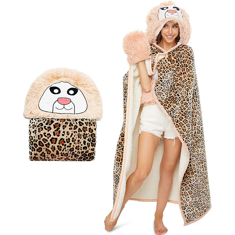 Leopard Print Hooded Blanket Cloak - Jayariele one stop shop