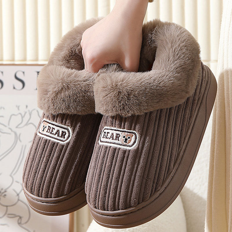 Winter Warm House Slippers Woman Plush Covered Heel Cotton Shoes Indoor And Outdoor Thick-soled Non-slip Fluffy Slippers For Men - Jayariele one stop shop