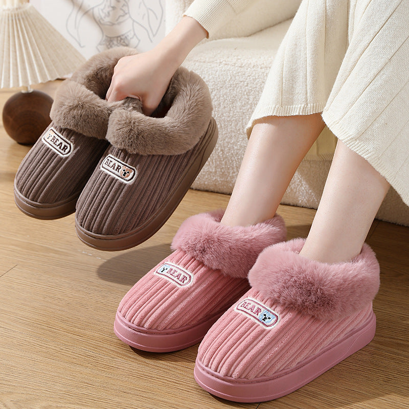 Winter Warm House Slippers Woman Plush Covered Heel Cotton Shoes Indoor And Outdoor Thick-soled Non-slip Fluffy Slippers For Men - Jayariele one stop shop