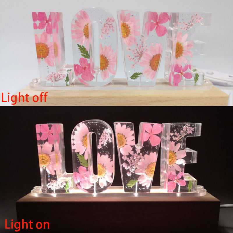 Creative Dried Flower Night Light LOVE Letter Table Lamp - Jayariele one stop shop