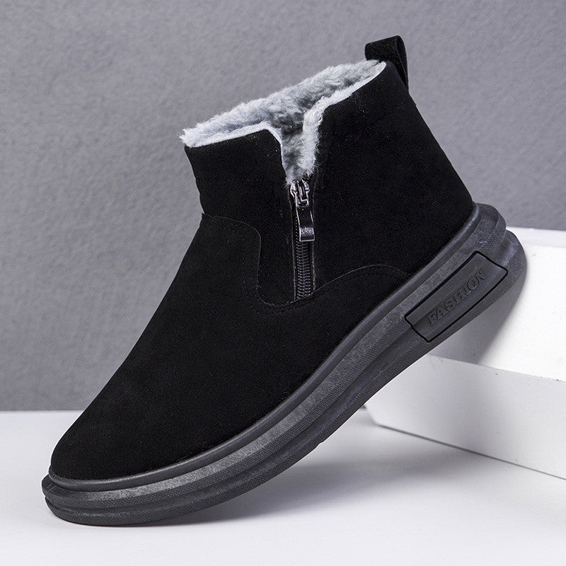 Fashion Snow Boots For Men Winter Warm Flat Cotton Plush Shoes With Side Zipper Casual Daily Fleece Ankle Boot - Jayariele one stop shop