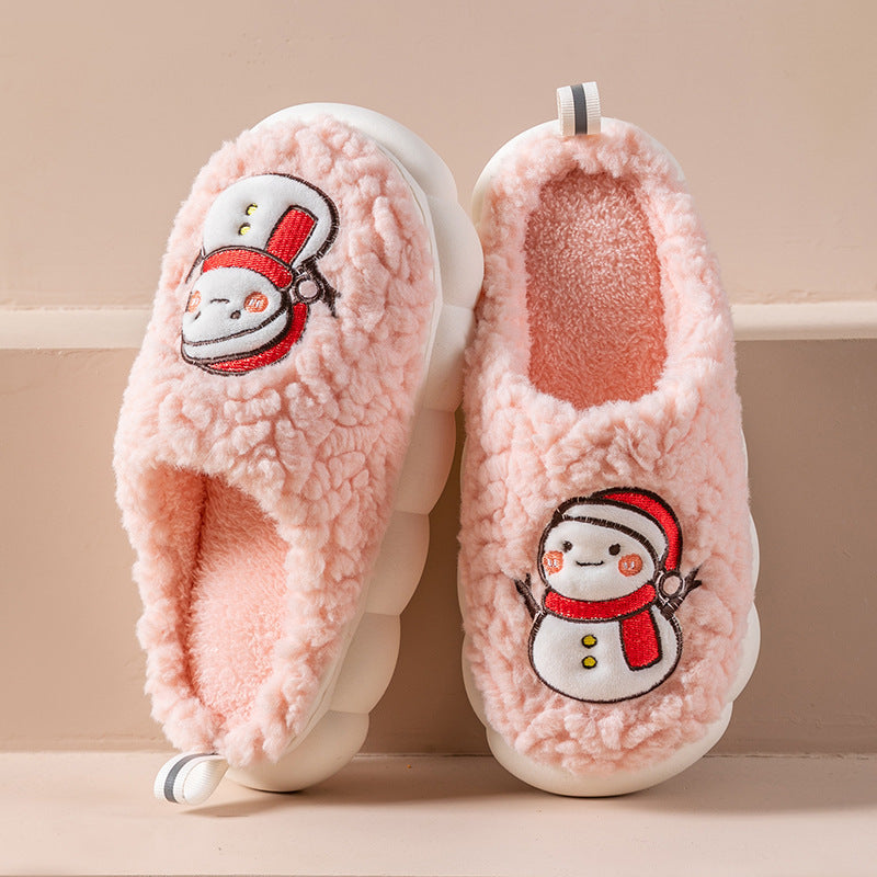 Cute Snowman Slippers Winter Indoor Household Warm Plush Thick-Soled Anti-slip Couple Home Slipper Soft Floor Bedroom House Shoes - Jayariele one stop shop