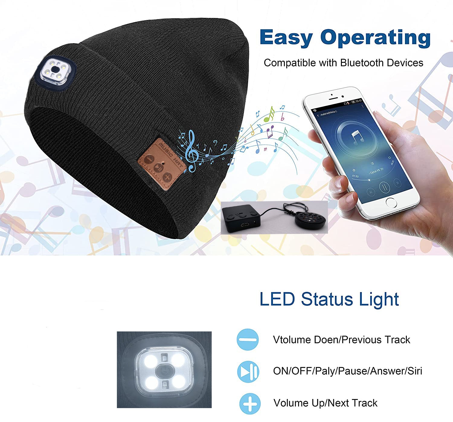 Bluetooth Knitted Hat Outdoor Night Running Night Fishing Led Light - Jayariele one stop shop