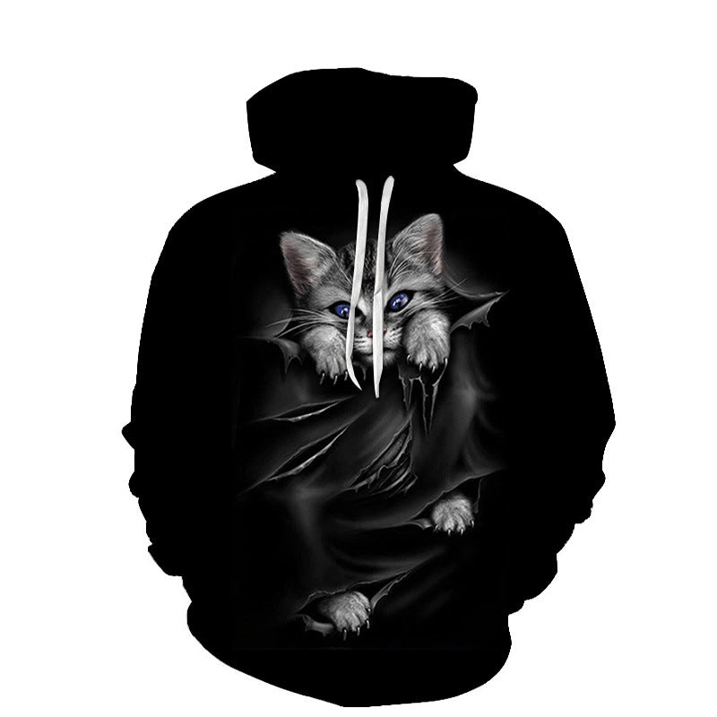 European And American Spring And Autumn 3D Digital Printing Kitten Fashion Couple Hoodie Sweater Loose - Jayariele one stop shop