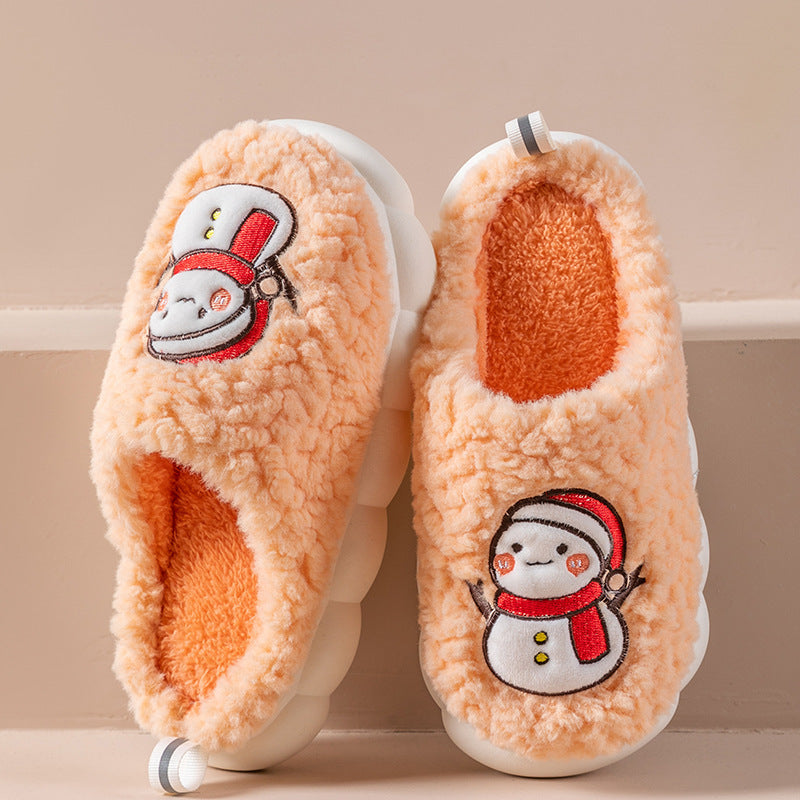 Cute Snowman Slippers Winter Indoor Household Warm Plush Thick-Soled Anti-slip Couple Home Slipper Soft Floor Bedroom House Shoes - Jayariele one stop shop