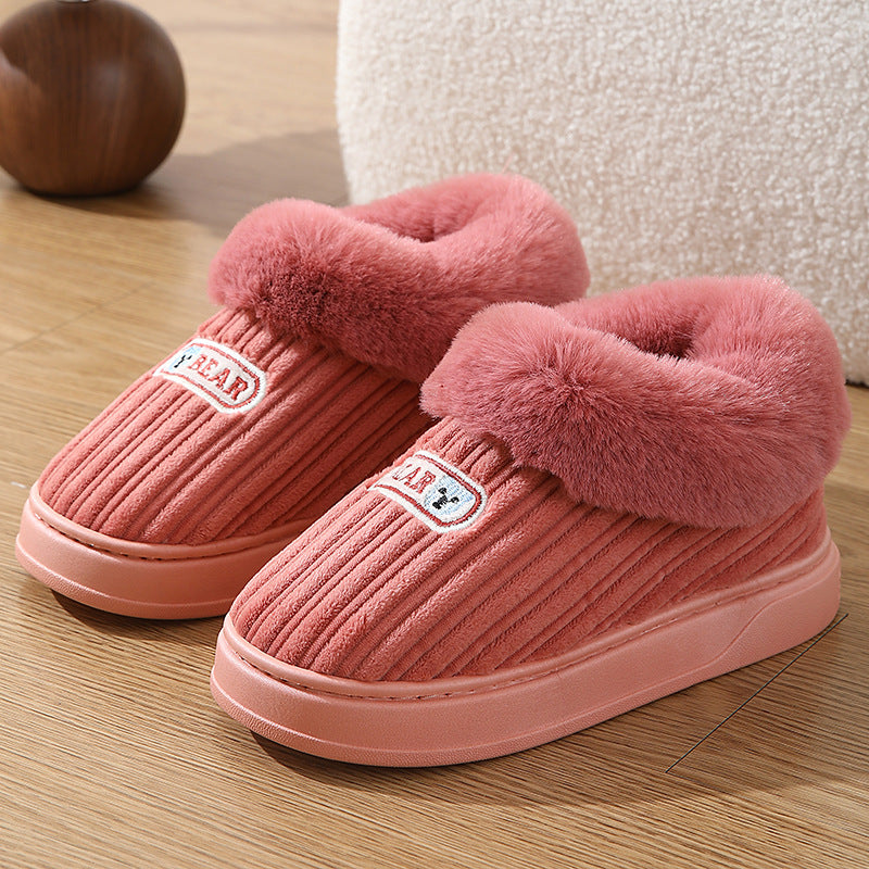 Winter Warm House Slippers Woman Plush Covered Heel Cotton Shoes Indoor And Outdoor Thick-soled Non-slip Fluffy Slippers For Men - Jayariele one stop shop