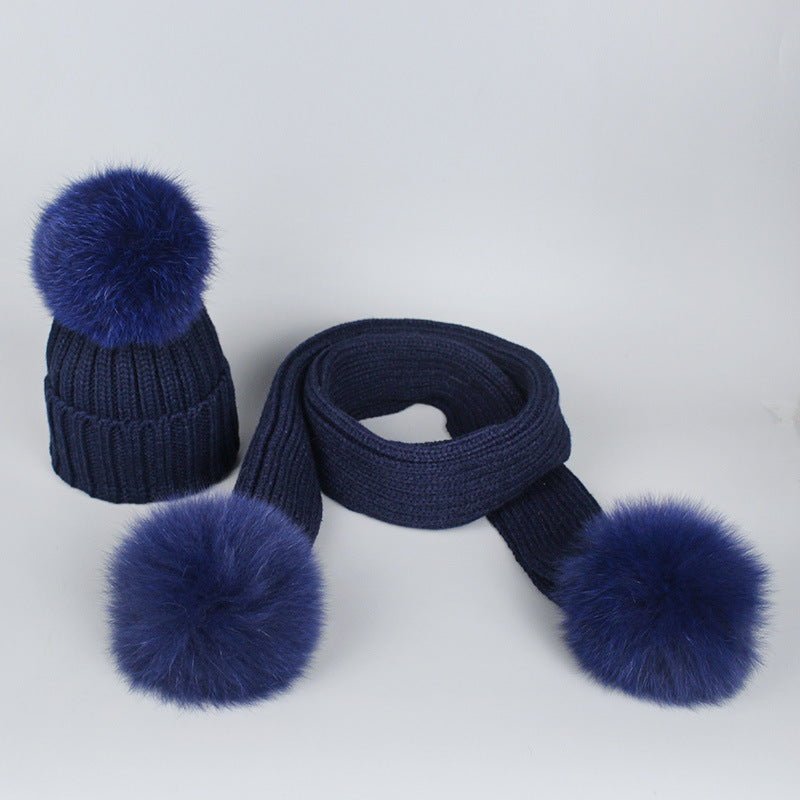 Knitted Hat Scarf Men's And Women's Autumn And Winter Warm Fox Fur Ball Wool Ball - Jayariele one stop shop