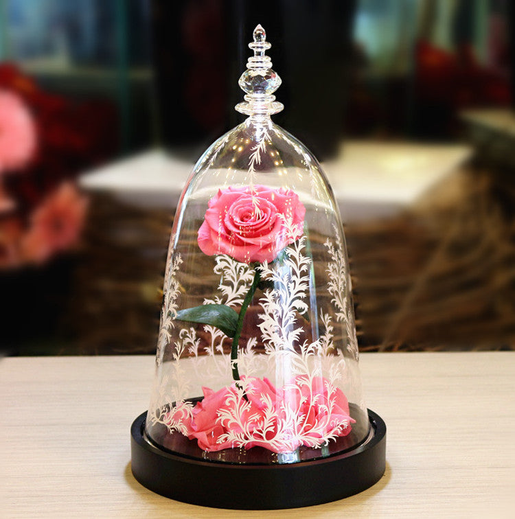 Rose Preserved Flower Glass Cover Creative Gift - Jayariele one stop shop