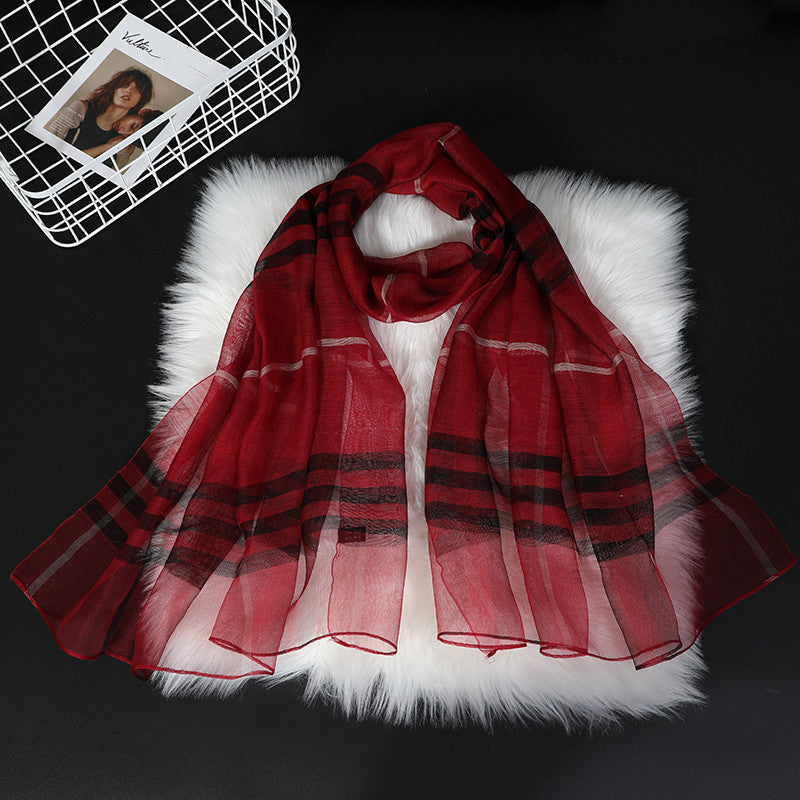 Silk Scarves Women's All-match Plaid Scarf Classic Plaid - Jayariele one stop shop