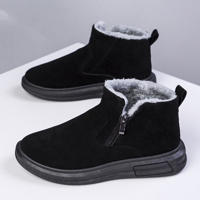 Fashion Snow Boots For Men Winter Warm Flat Cotton Plush Shoes With Side Zipper Casual Daily Fleece Ankle Boot - Jayariele one stop shop
