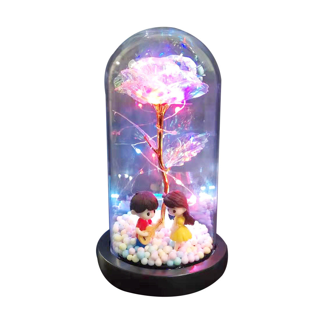 Beauty Eternal Flower Rose in Flask Wedding Decoration Artificial Flowers Glass Cover for Valentine'S Day Gift Home Decor - Jayariele one stop shop