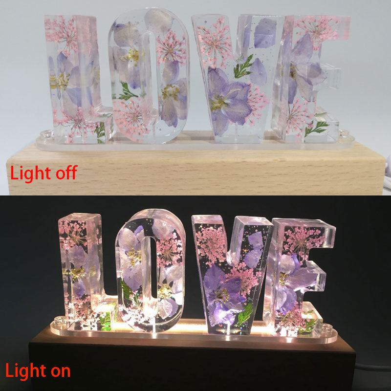 Creative Dried Flower Night Light LOVE Letter Table Lamp - Jayariele one stop shop