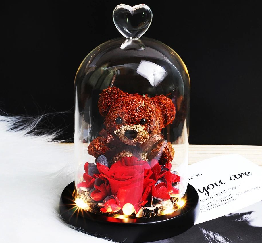 Preserved Flower Bear Glass Cover Gift Box - Jayariele one stop shop