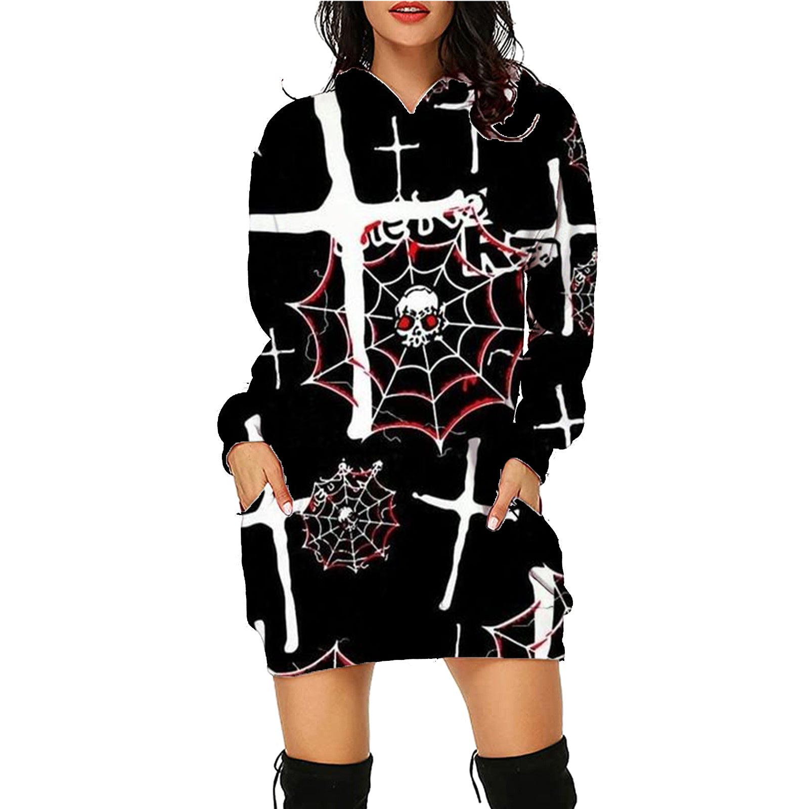 Halloween Print Long Hoodie With Pockets Sweater Long Sleeve Clothes Women - Jayariele one stop shop