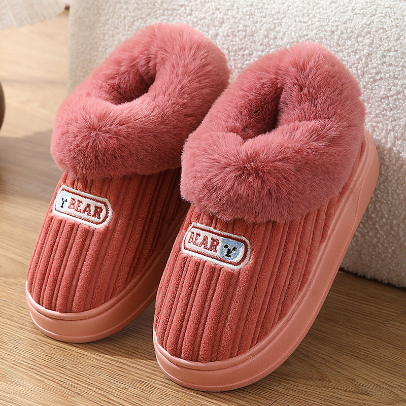 Winter Warm House Slippers Woman Plush Covered Heel Cotton Shoes Indoor And Outdoor Thick-soled Non-slip Fluffy Slippers For Men - Jayariele one stop shop