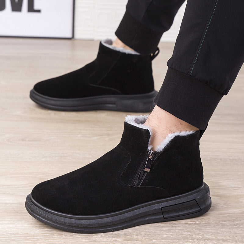 Fashion Snow Boots For Men Winter Warm Flat Cotton Plush Shoes With Side Zipper Casual Daily Fleece Ankle Boot - Jayariele one stop shop