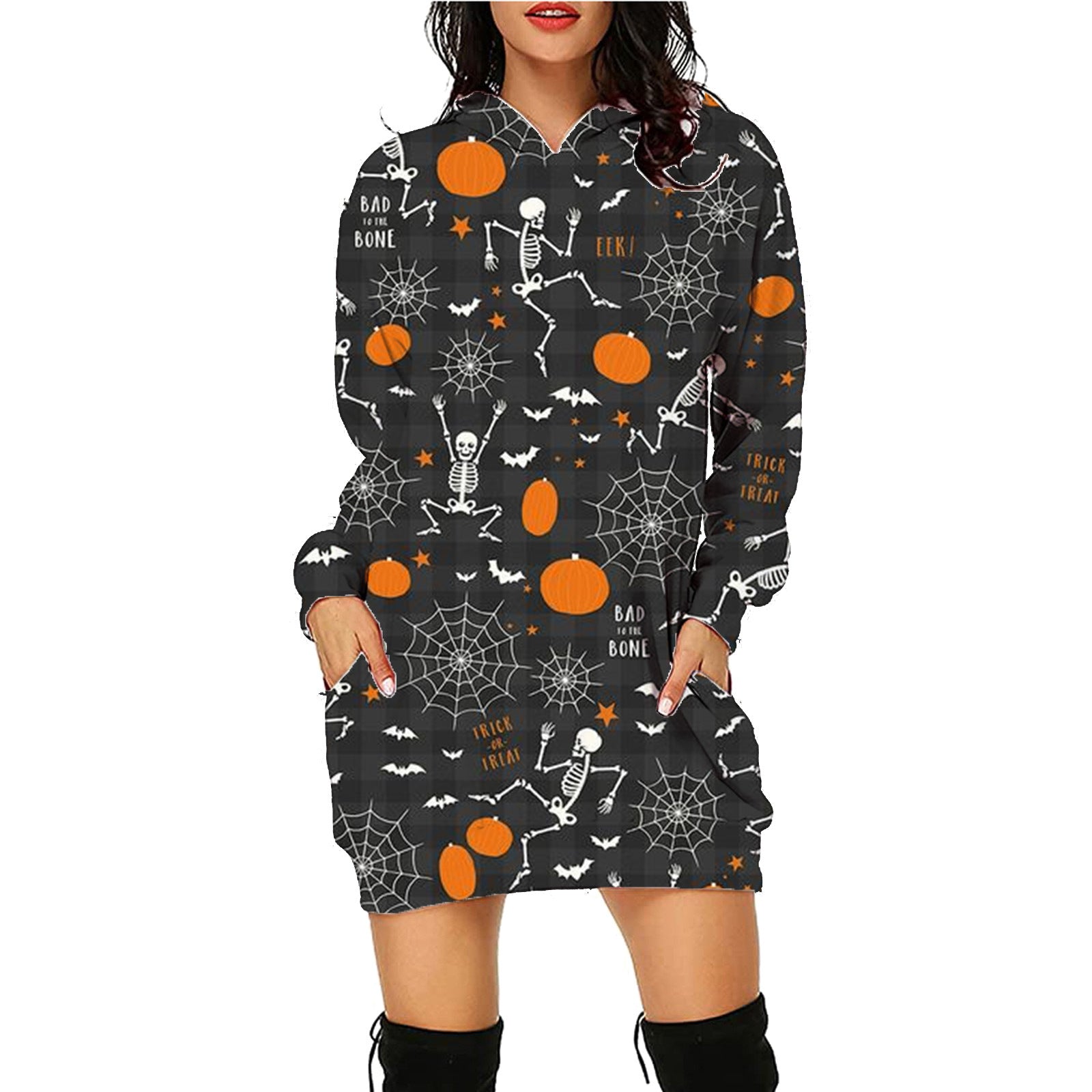 Halloween Print Long Hoodie With Pockets Sweater Long Sleeve Clothes Women - Jayariele one stop shop