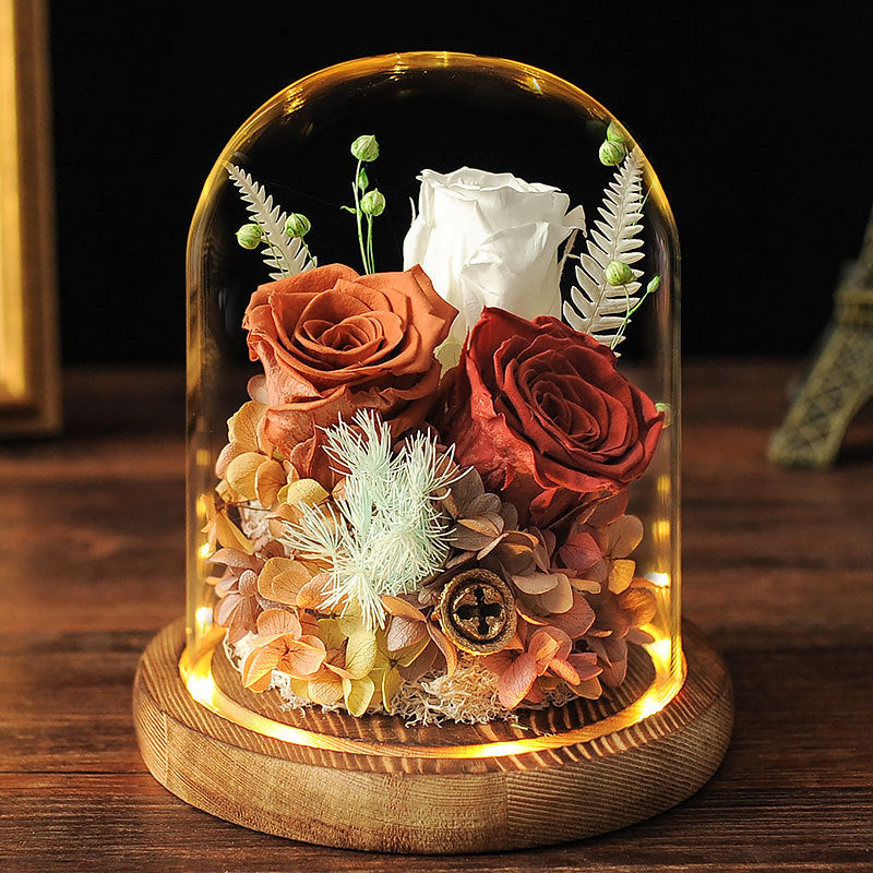 Valentine's Day Eternal Dried Flower Rose Glass Cover - Jayariele one stop shop