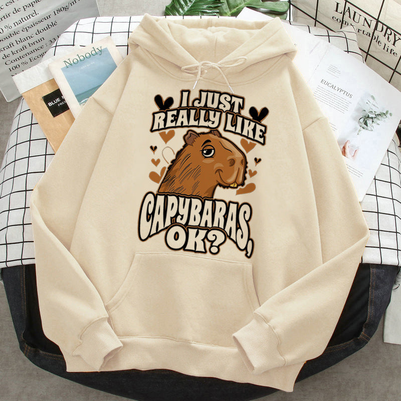 Capybara Hoodies Female Korean Hip Hop Anime Harajuku Women H - Jayariele one stop shop