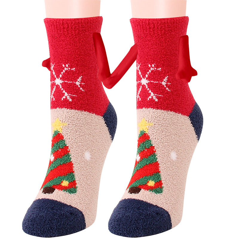 Christmas Supplies Magnetic Suction Hand In Hand Couple Socks Coral Fleece Tube Socks Warm Slipper Bed Socks Winter Soft Warm Slipper - Jayariele one stop shop