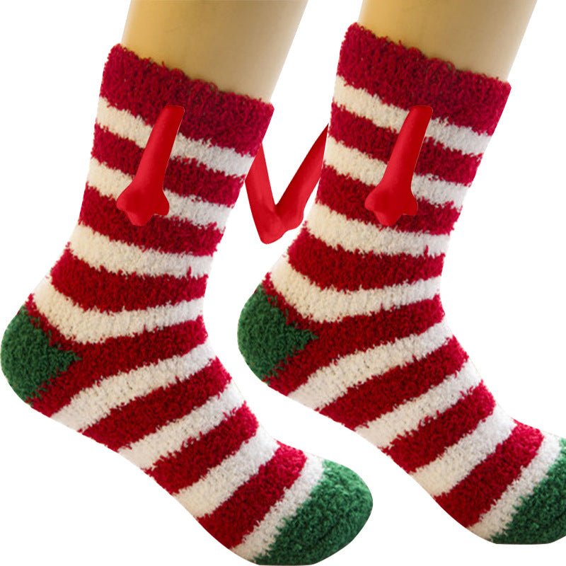 Christmas Supplies Magnetic Suction Hand In Hand Couple Socks Coral Fleece Tube Socks Warm Slipper Bed Socks Winter Soft Warm Slipper - Jayariele one stop shop