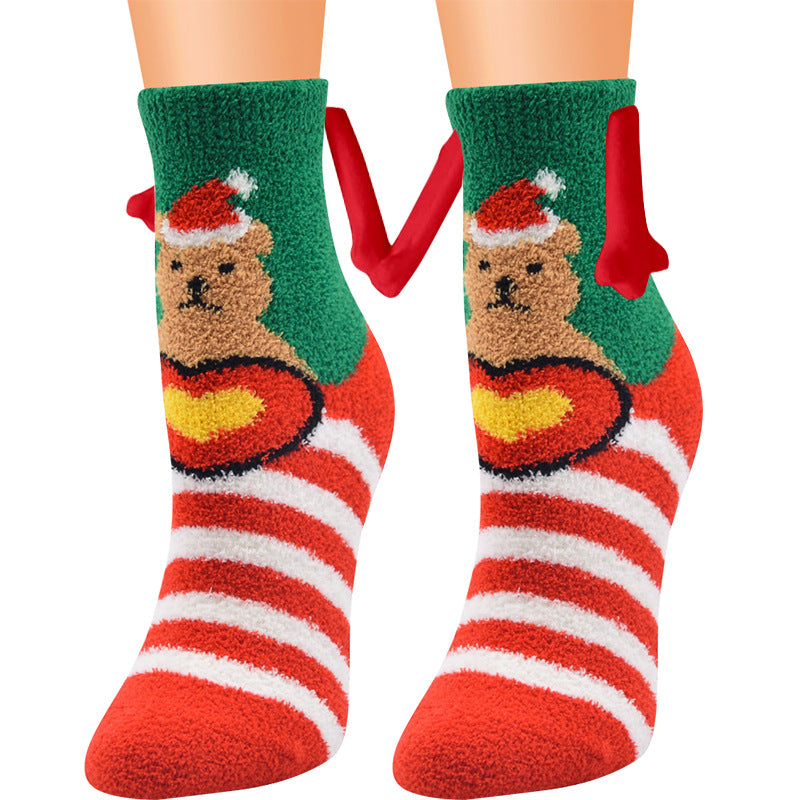 Christmas Supplies Magnetic Suction Hand In Hand Couple Socks Coral Fleece Tube Socks Warm Slipper Bed Socks Winter Soft Warm Slipper - Jayariele one stop shop