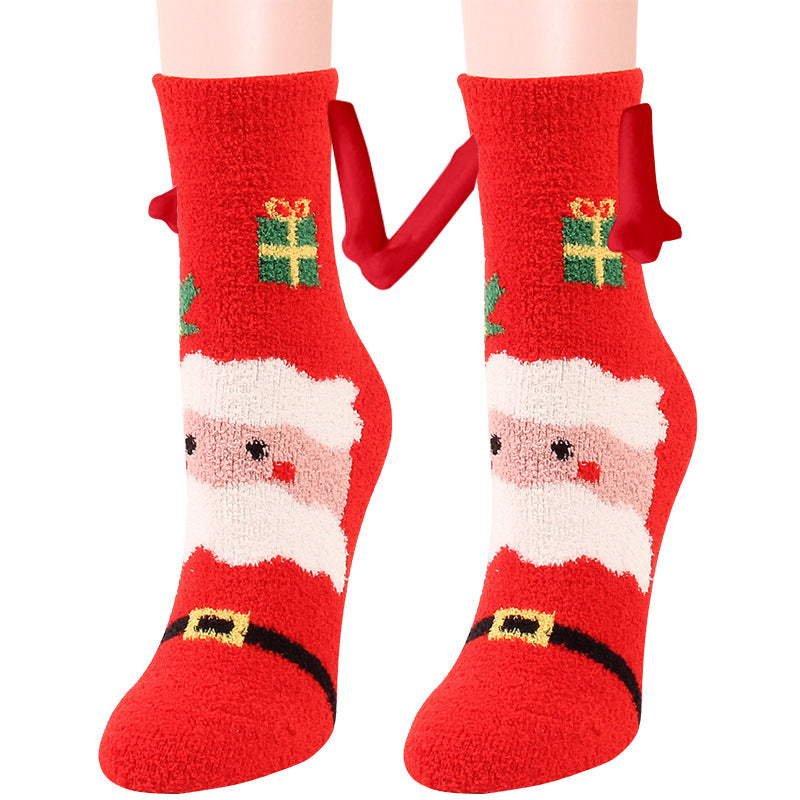 Christmas Supplies Magnetic Suction Hand In Hand Couple Socks Coral Fleece Tube Socks Warm Slipper Bed Socks Winter Soft Warm Slipper - Jayariele one stop shop