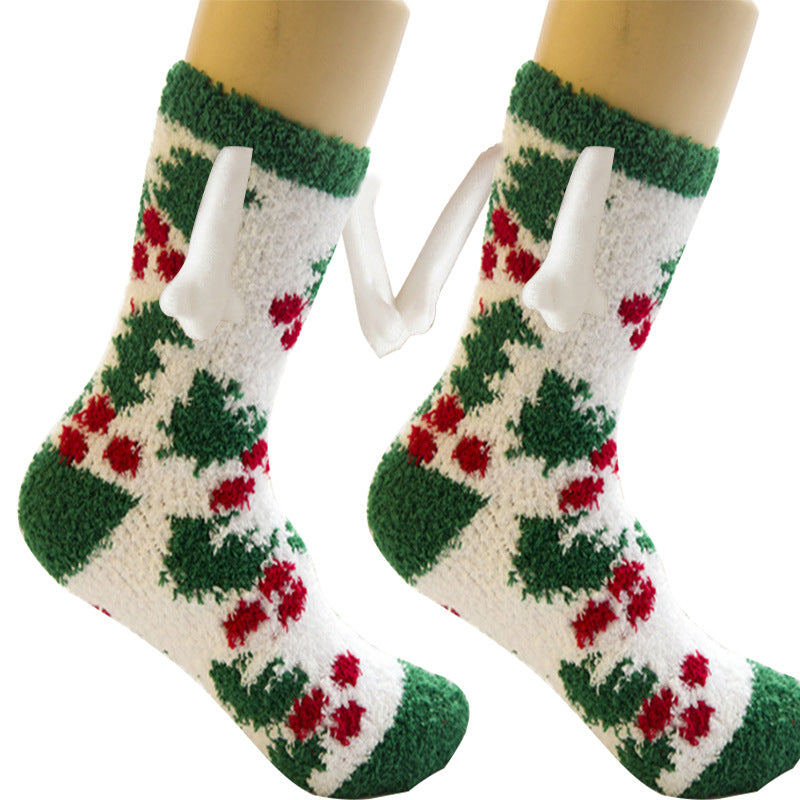 Christmas Supplies Magnetic Suction Hand In Hand Couple Socks Coral Fleece Tube Socks Warm Slipper Bed Socks Winter Soft Warm Slipper - Jayariele one stop shop