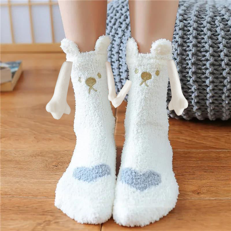 Christmas Supplies Magnetic Suction Hand In Hand Couple Socks Coral Fleece Tube Socks Warm Slipper Bed Socks Winter Soft Warm Slipper - Jayariele one stop shop