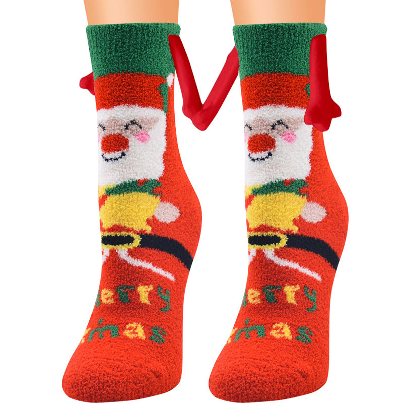 Christmas Supplies Magnetic Suction Hand In Hand Couple Socks Coral Fleece Tube Socks Warm Slipper Bed Socks Winter Soft Warm Slipper - Jayariele one stop shop