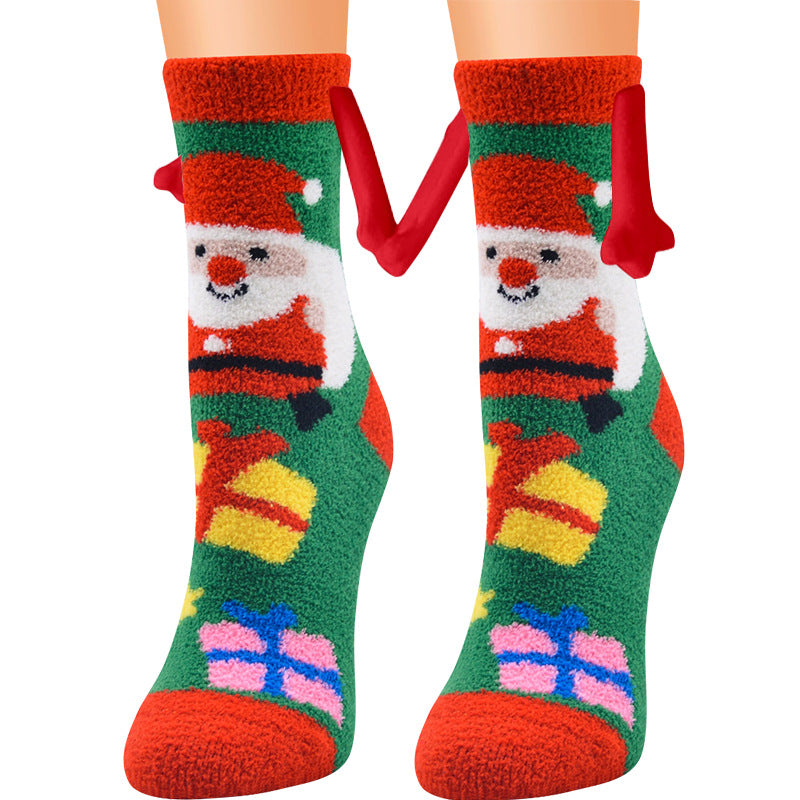 Christmas Supplies Magnetic Suction Hand In Hand Couple Socks Coral Fleece Tube Socks Warm Slipper Bed Socks Winter Soft Warm Slipper - Jayariele one stop shop