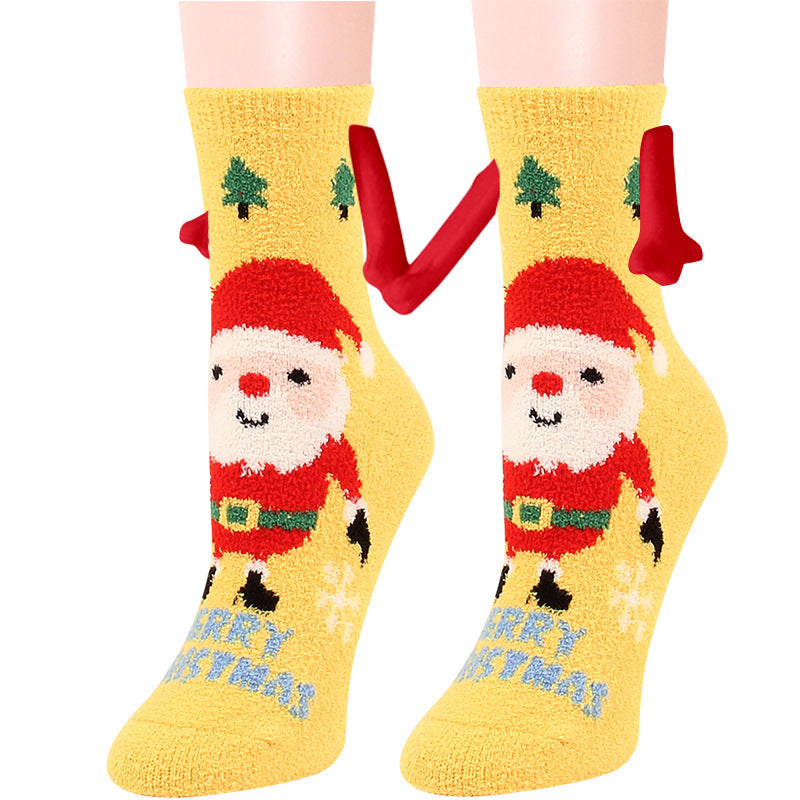 Christmas Supplies Magnetic Suction Hand In Hand Couple Socks Coral Fleece Tube Socks Warm Slipper Bed Socks Winter Soft Warm Slipper - Jayariele one stop shop