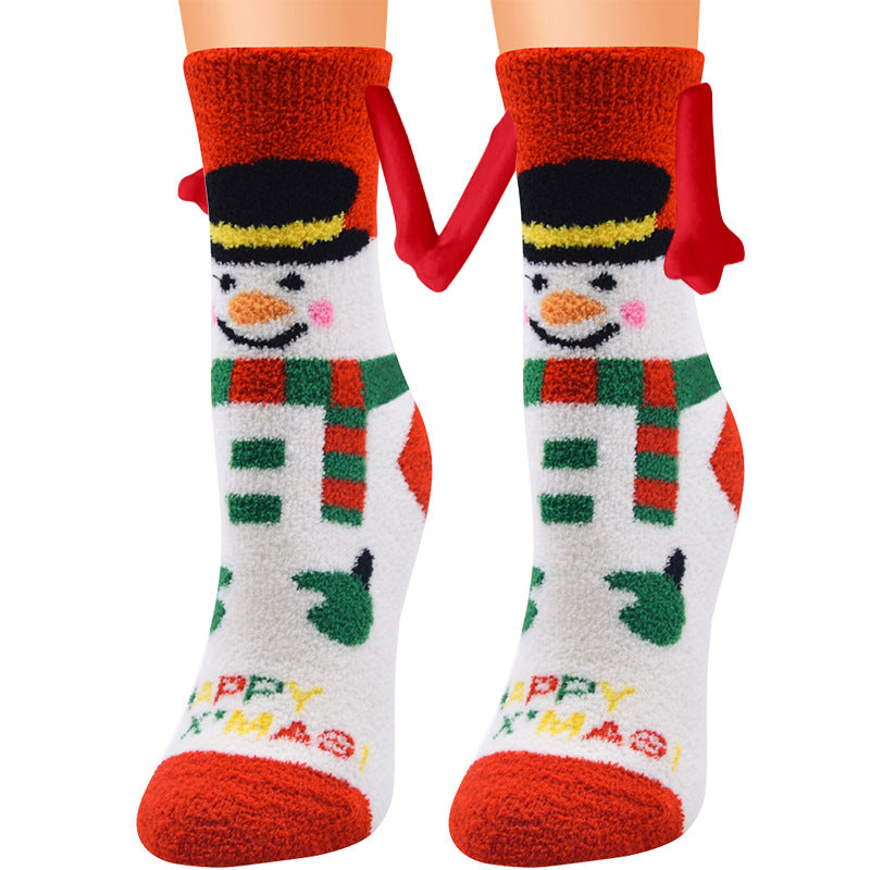 Christmas Supplies Magnetic Suction Hand In Hand Couple Socks Coral Fleece Tube Socks Warm Slipper Bed Socks Winter Soft Warm Slipper - Jayariele one stop shop