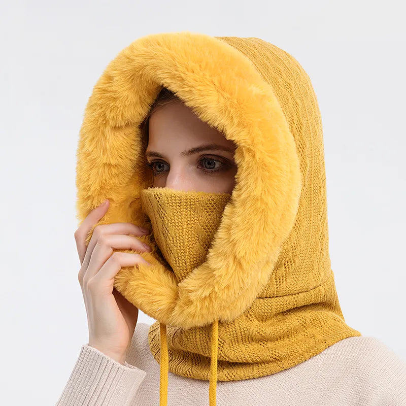 Winter Hooded Cap and Mask Set with Knitted Cashmere for Women - Jayariele one stop shop